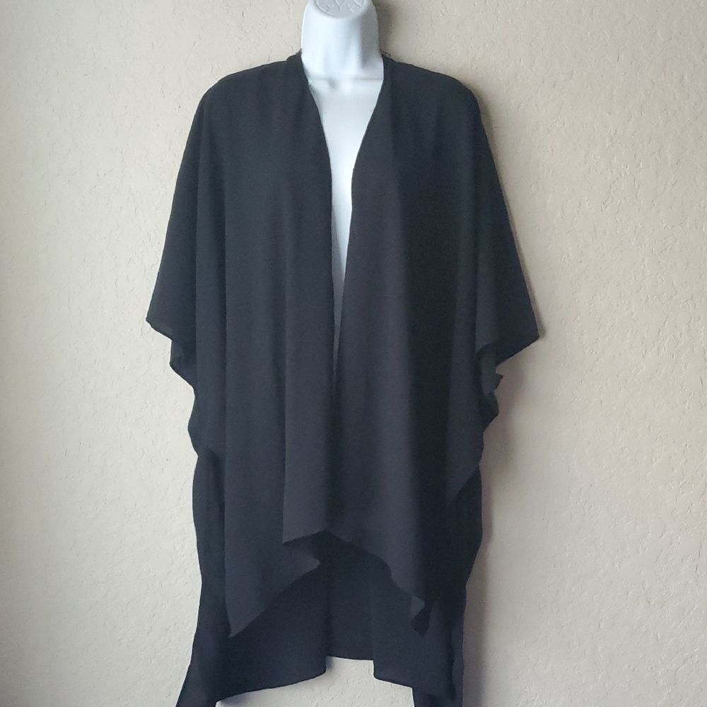 Time and Tru Black Open Front Kimono Cardigan Recycled Knit Shawl Cape OSFM